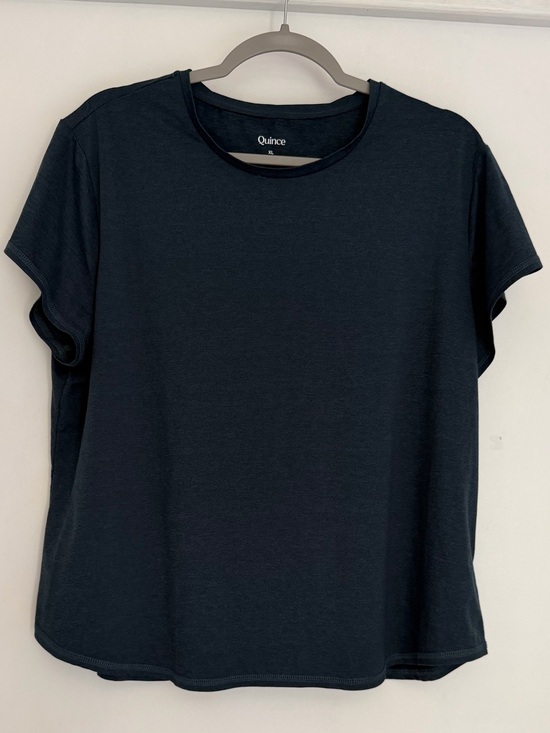 Quince Tops - Quince Flowknit Breeze Navy Blue Short Sleeve Performance Tee Shirt
